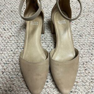 Eileen Fisher Tan Heels with Ankle Strap and Pointed Toe